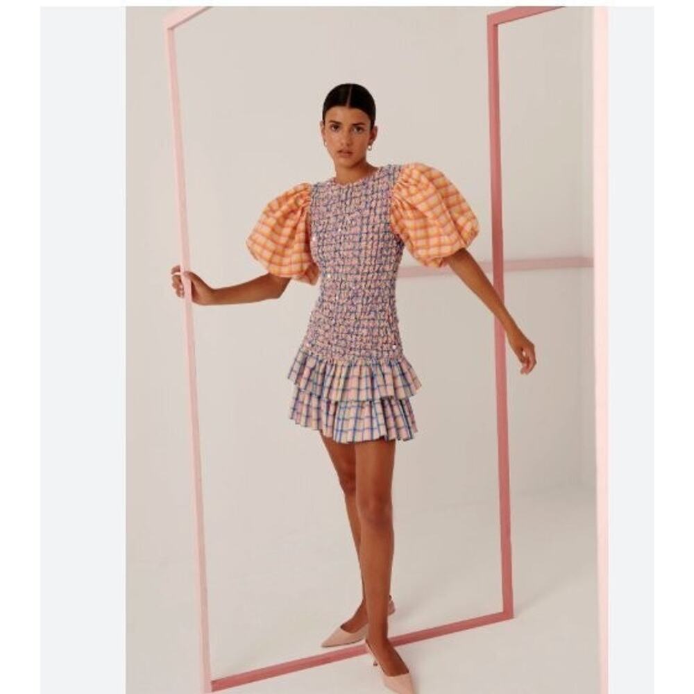 CELIAB Celia B Sz XS Roatan Puff Sleeve Gingham Check Dress